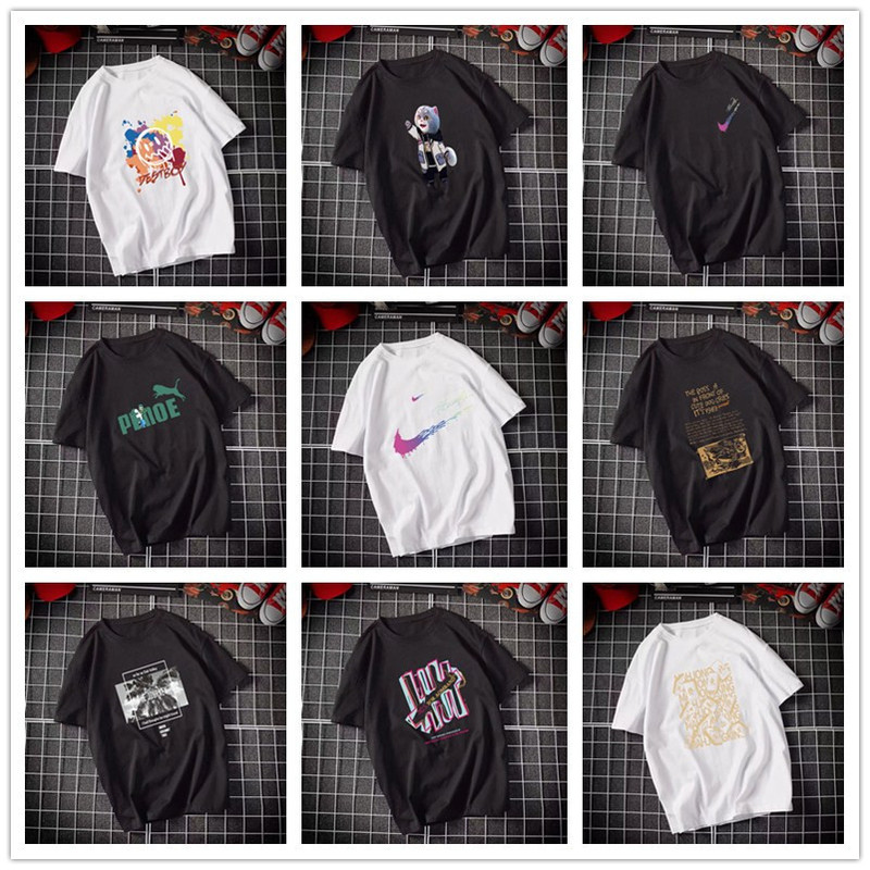 Short-sleeved T-shirt Men's Trendy Brand Ins Loose Casual Hong Kong-style Pure Cotton T-shirt Korean-style Fashion Couple's Top Clothes