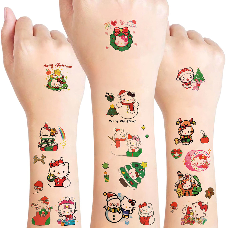 in stock Wholesale Hello Kitty Christmas Tattoo Sticker Children Cartoon Color KT Cat Holiday Party Temporary Tattoo Sticker