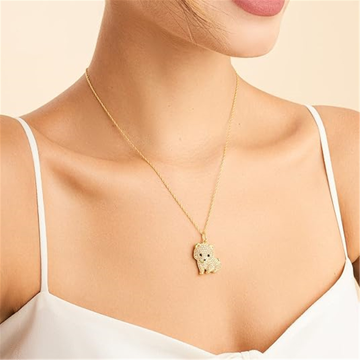 Plating, Inlay Design Cute Dog Artificial Crystal Zinc Alloy Cable Chain Pendant Necklaces Wholesale