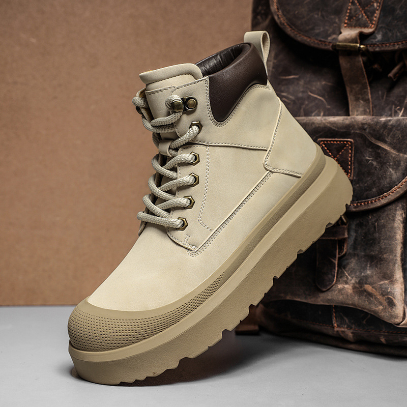 2025 otoño y invierno nuevos hombres botas de cuero casuales al aire libre botas Martin calientes para calentar el uso de zapatos altos