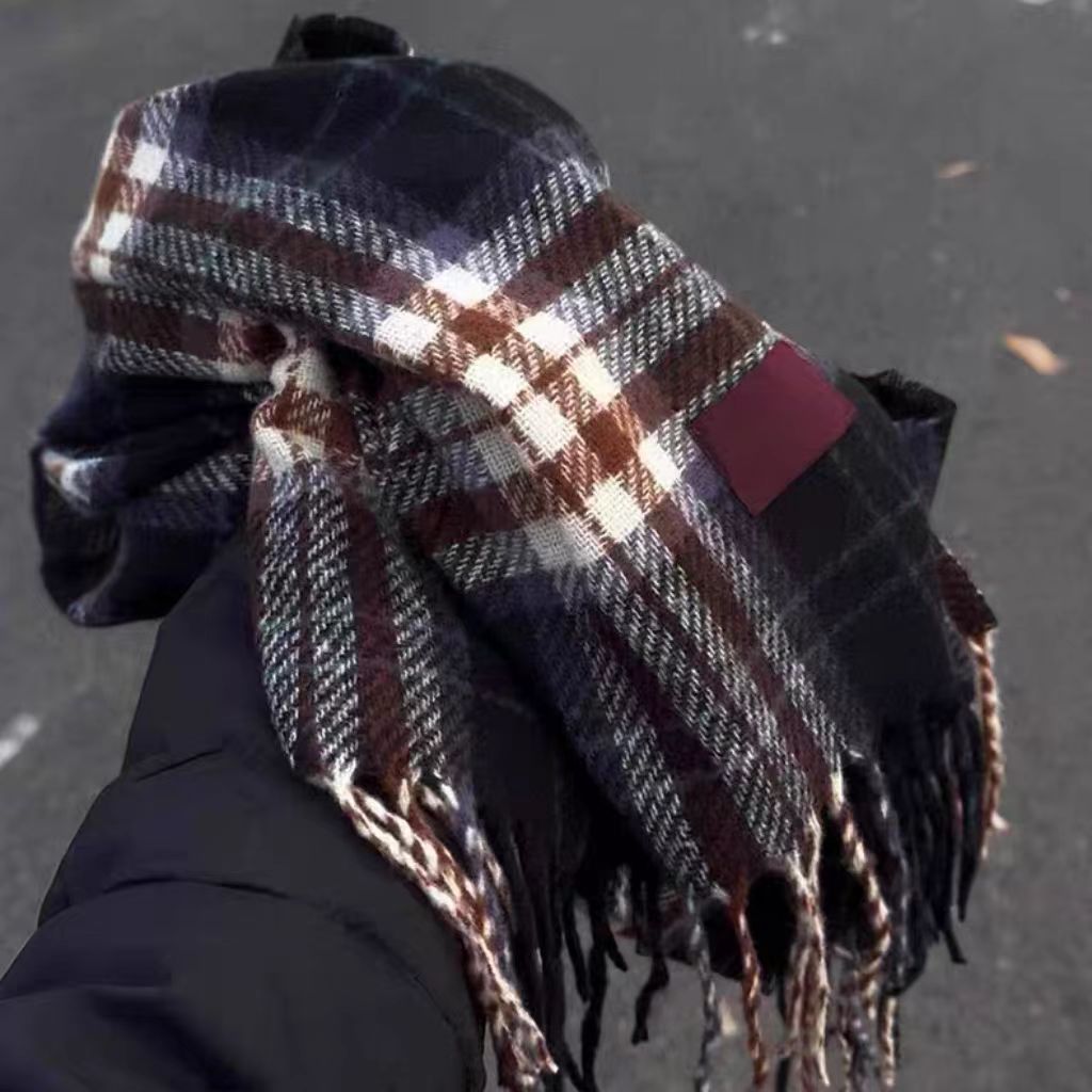 Invierno nuevo bufandas a cuadros de cachemira suave pegajosa flange collar retro grueso calentamiento al por mayor
