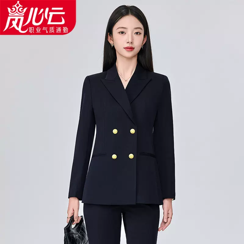 黑色职业装西装套装女公考通勤春秋大学生面试正装西服工作服9807