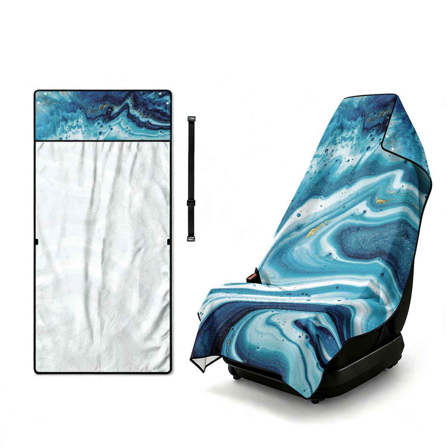 Printed bath towel and car seat cover 2-in-1, ultra-fine fiber outdoor beach and car dual-use universal seat cushion