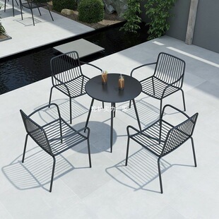 Nordic Wrought Iron Outdoor Table and Chair Set for Courtyard Folding Chairs, Suitable for Tea Shop, Leisure Balcony Tea Table and Chair Three-Piece Set for Home Use