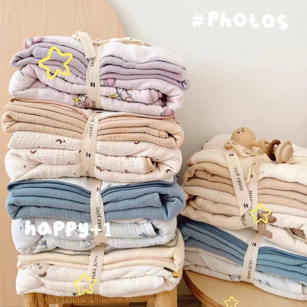 Class A cartoon cotton double-layer yarn children's three-piece set infant cotton gauze quilt cover single-piece ins wind pillowcase