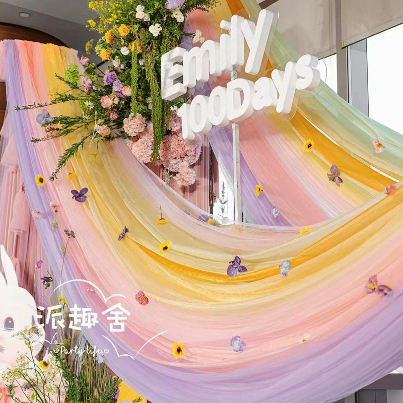 Dopamine Cloth Decorative Gauze Arch Arrangement Outdoor Garden Monet Live Gauze Scene Wedding Colorfulful Curtain