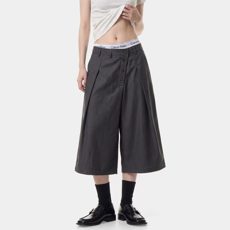 American Retro Summer New Style Deconstructed Buttoned Cropped Trousers for Men and Women, Loose Casual Design Wide-Leg Shorts