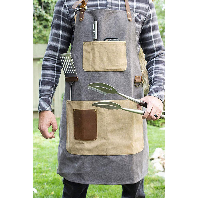Comercio exterior de lona gruesa delantal contraste de color ajustable jardín al aire libre jardinería ropa de trabajo barbacoa panadería delantal al por mayor