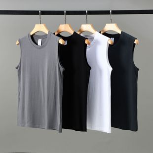 Pure Cotton Men's Vest Summer Sports Solid Color Loose Fitness Sleeveless T-Shirt Men's Waistcoat Half Sleeve Inner Top