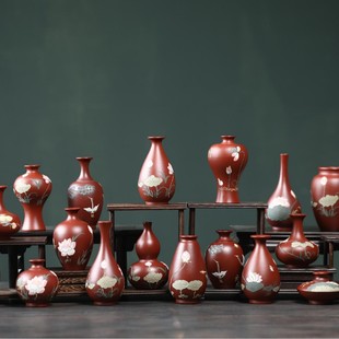 Yixing Purple Sand Hand-Painted Small Vase, Lotus Flower Arrangement, Desktop Decoration, New Chinese Zen Home Accessories