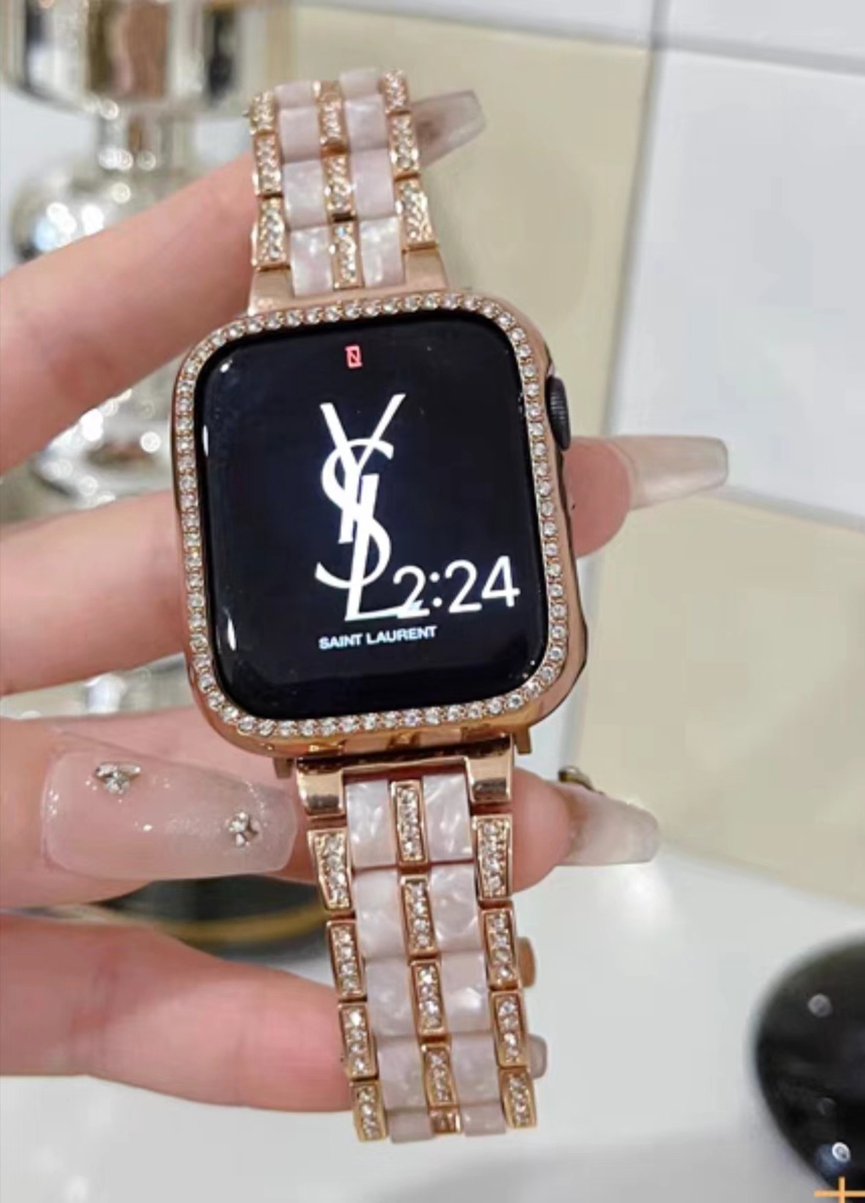 Nueva correa de metal con costuras de resina de cacao para Apple S10 Watch Apple Watch1-9 generación SE