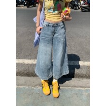 美式复古高腰宽松直筒春夏百搭百七分裤牛仔裤女2026新款图案春夏