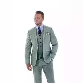 男士三 件套亚麻西装修身夏季婚礼复古新郎舞会宴会派对西装礼服