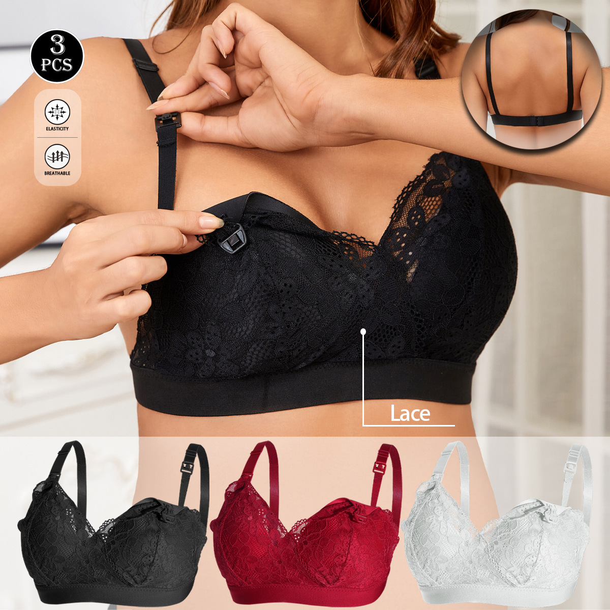 Wholesale New Maternity Nursing Bra Lace Sexy Front Buckle Bra Without Rims Comfortable Breathable Close-Fitting Underwear
