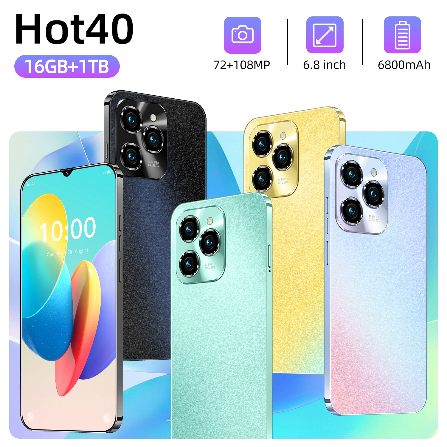 Новый трансграничный мобильный телефон HOT40 с экраном 6,8 дюйма, глобальной версией интернета 4G, все в одном, 2+16G, Android 9.0