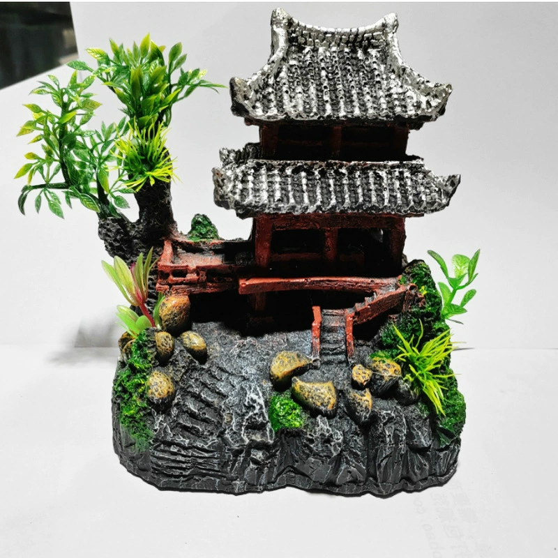 Резиновая аквариумная подставка декоративная, Yunhelou / Rock Garden House, 20 × 15 × 20 см, Декоративная хижина