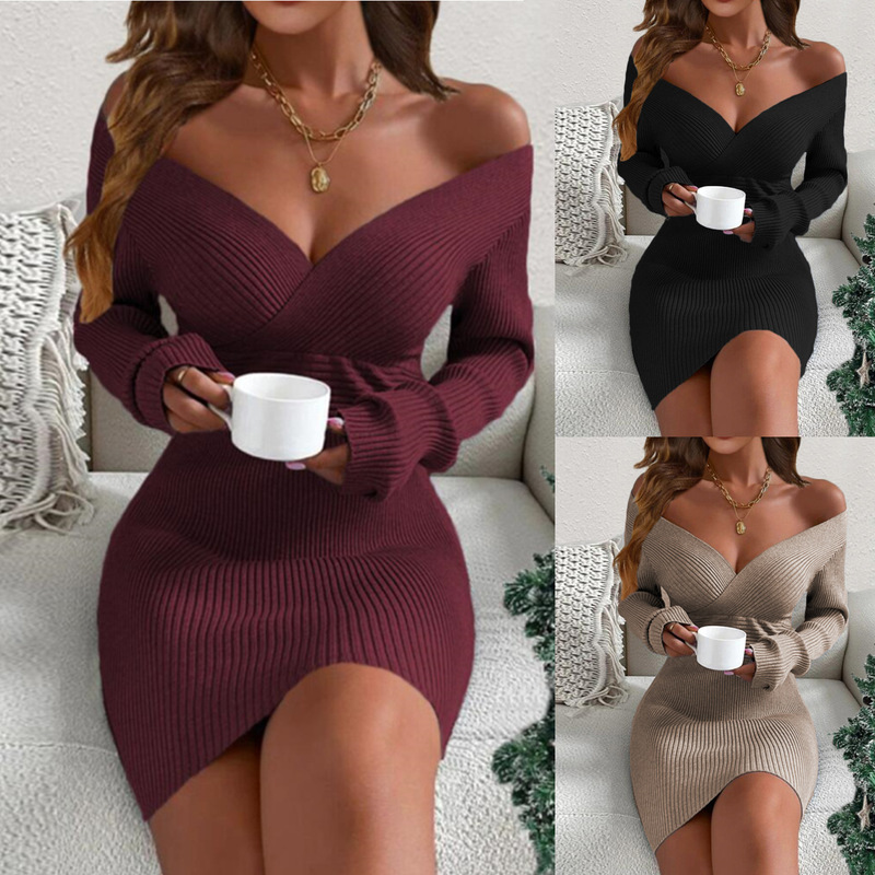 2025 Autumn/Winter European and American Cross-Border Foreign Trade Women's Clothing Amazon Independent Site Christmas V-Neck Knitted Sweater Dress 2025 Autumn/Winter European and American Cross-Border Foreign Trade Women's Clothing Amazon Independent Site Christmas V-Neck Knitted Sweater Dress