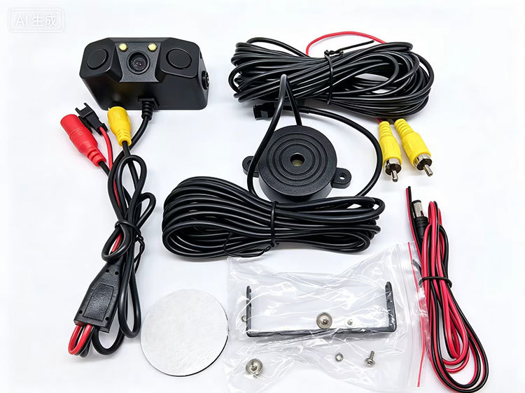 Reversing radar camera 2-in-1 or 3-in-1 with built-in speaker, LED parking system, rearview mirror, and vehicle-mounted sensor probe
