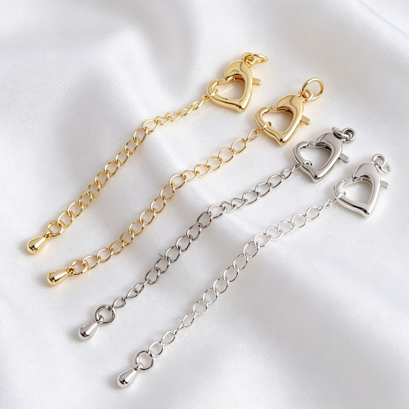 18k gold-colored bracelet and necklace extension chain, heart-shaped clasp, teardrop chain, DIY extension and adjustment clasp, wholesale 18k gold-colored bracelet and necklace extension chain, heart-shaped clasp, teardrop chain, DIY extension and adjustment clasp, wholesale
