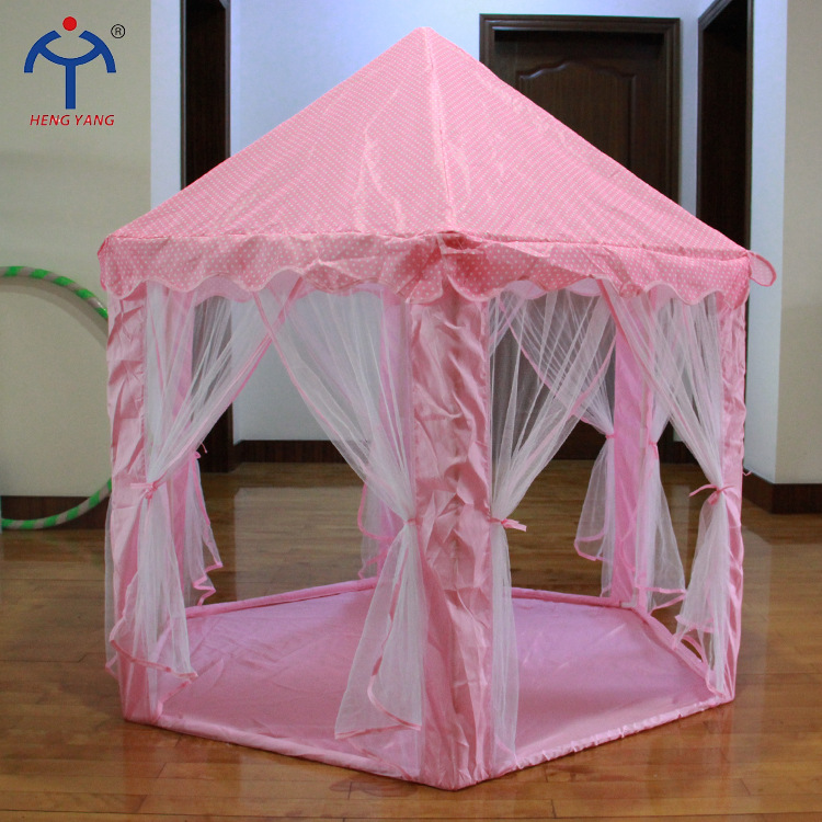 Venta al por mayor princesa Castillo pequeña carpa Chunya material textil niños juegan carpa Rosa niños carpa con pantalla de ventana