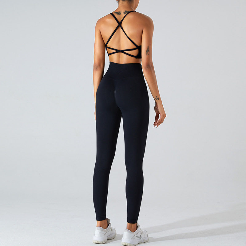 Cross-border nueva ropa de entrenamiento sin costuras traje de mujer Cruz espalda ropa interior deportiva cintura alta Peach Hip lifting pantalones de yoga