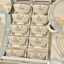 新中式碗碟套装景德镇家用国潮风2024新款乔迁礼品全套餐具