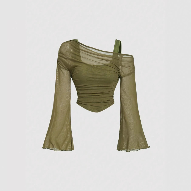 Spring 2026 Elegant and Alluring Tight-Fitting Mesh Figure-Flattering Ruched Short Pullover Camisole Top Spring 2026 Elegant and Alluring Tight-Fitting Mesh Figure-Flattering Ruched Short Pullover Camisole Top