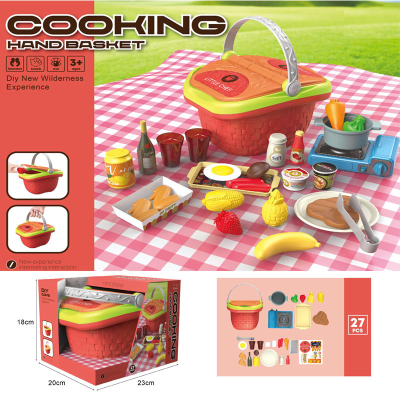 Comercio exterior niños simulación cocina vajilla comida postre barbacoa pizza juego casa juguete portátil cesta de picnic