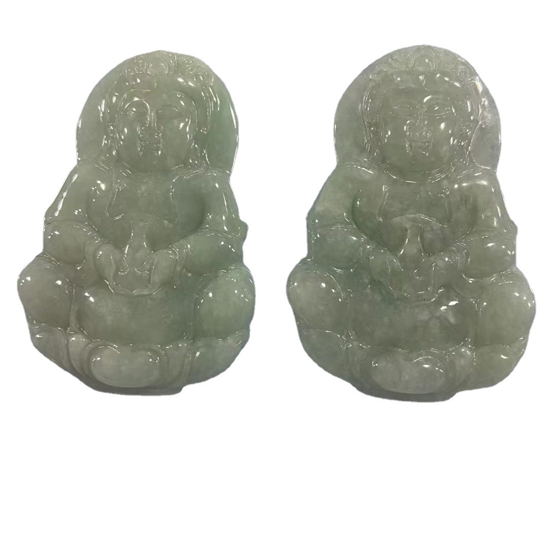 天然A货缅甸豆色翡翠观音佛平安玉石观音玉挂件玉器翡翠吊坠批发