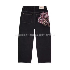 跨境直销夏季潮流新款水洗牛仔长裤时尚百搭高街宽松慵懒风长裤子