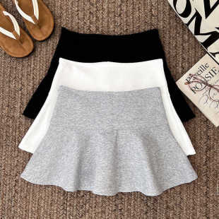 Ruffled Skirt for Women, Sweet and Spicy Girl Style, Gray Sports Skirt, High Waist, Slimming Look, Anti-Exposure, A-Line Culottes, Trendy