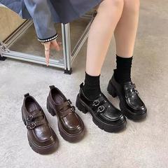 英伦风厚底小皮鞋女2025春季新款一脚蹬乐福鞋复古圆头日系jk单鞋