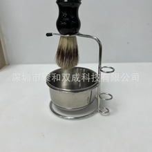 跨境专供现货3件套不锈钢猪鬃刷剃须刷套装理发店浴室卫生间