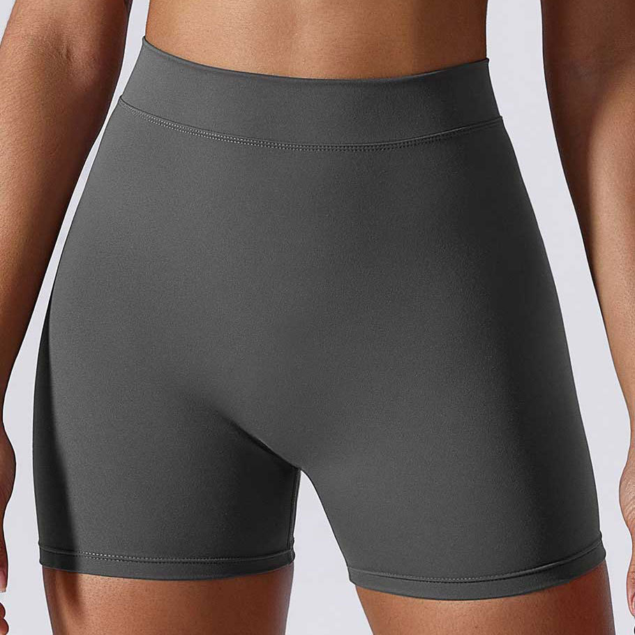 Color sólido cintura espalda V arrugas cadera elevación desnuda pantalones de tres puntos pantalones de yoga elásticos transpirables pantalones cortos de fitness de secado rápido para mujeres