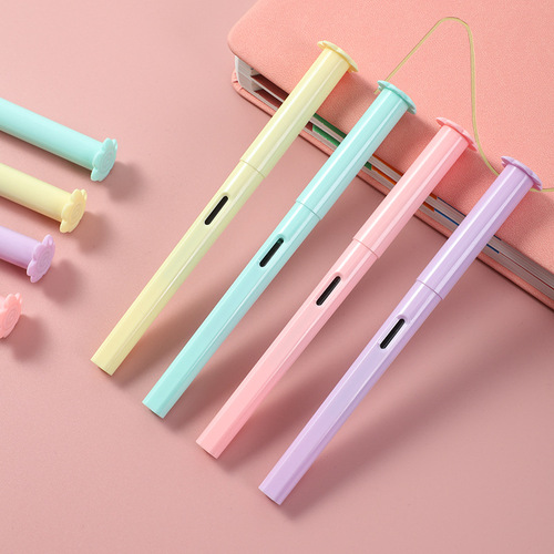 Macaron Color Elementary School Posture Practice Writing Refillable Ink Cartridge EF Sharp 0.38mm Pen Wholesale
