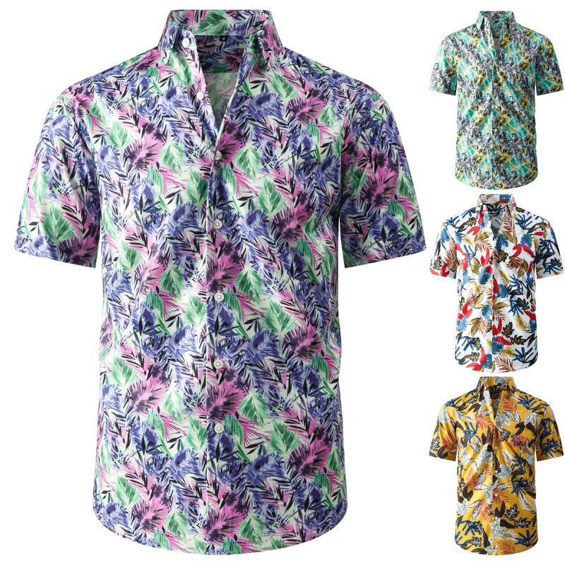 Chuanlu cross-border plus-size Hawaiian beach shirt, men's casual, stretchy, ice silk, cool, short-sleeved beach shirt Chuanlu cross-border plus-size Hawaiian beach shirt, men's casual, stretchy, ice silk, cool, short-sleeved beach shirt