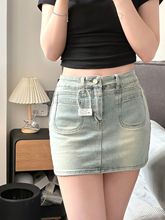 复古辣妹超短a字牛仔短裙女2025年夏季新款高腰弹力显瘦包臀裙子