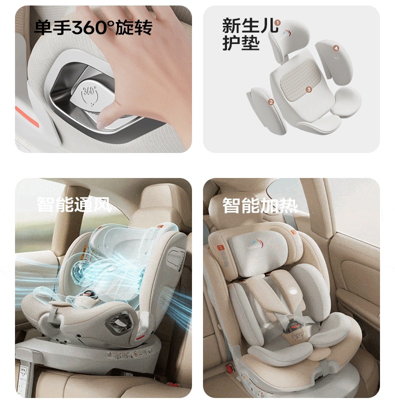 Heekin Smart Ventilation Car Child Safety Seat for Infants and Babies, Suitable for Ages 0 to 12, with Reclining Function