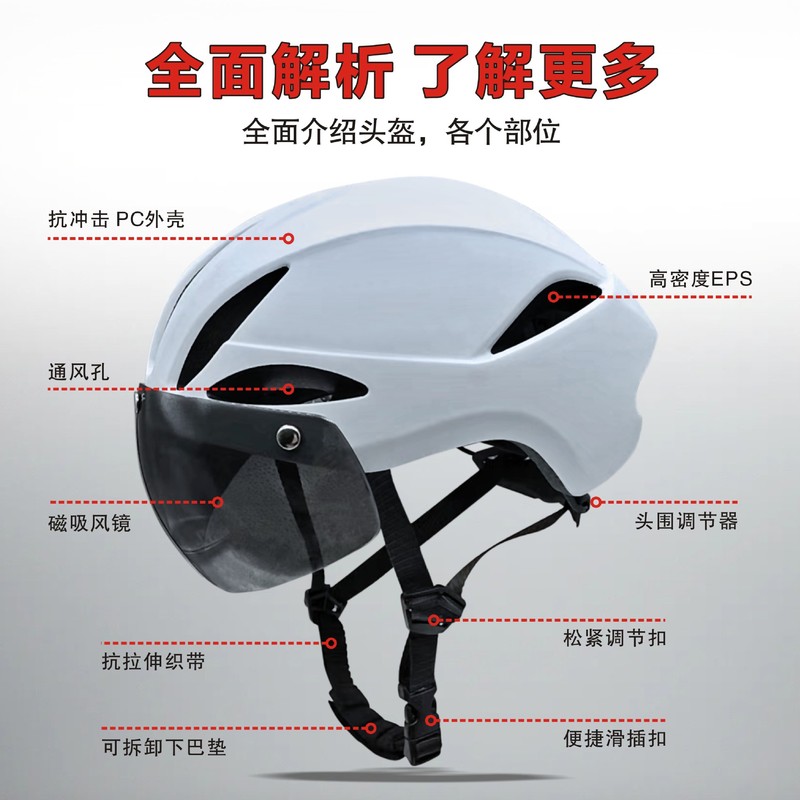 跨境直供一体成型骑行头盔户外公路自行车可拆卸磁吸风镜安全帽|undefined
