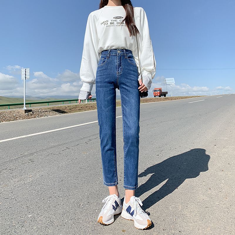 一枚の卸売り代の夏杏色のジーパンの女性の弾力性のまっすぐな筒の春の高い腰の修身はやせているパイプの9分を現します。|undefined