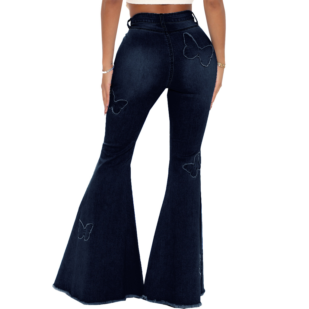 Butterfly Print Wide-Leg Stretch Jeans NSSF88980