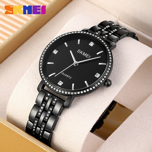 Elegant Quartz Watch with Diamond-encrusted Simple Dial, Fashionable and Versatile Timepiece for Women