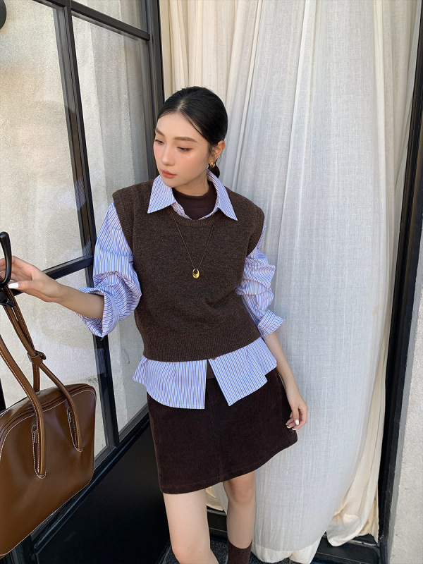 衣尔衫 高频叠穿 羊毛韩系百搭短款针织马甲女坎肩纯色休闲0584|undefined
