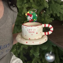 韓国インスタイル手描きコーヒーカップとソーサー、釉下カラーカップ、デザートソーサー、ギフトカップとソーサー、アフタヌーンティーカップ、お土産カップ