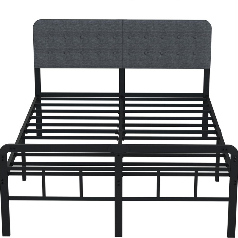 Modern Home Iron Bed Bedroom Furniture Queen Size Bed Frame with Soft Bag Headboard Double Bed Easy Assemble Cross-Border Custom