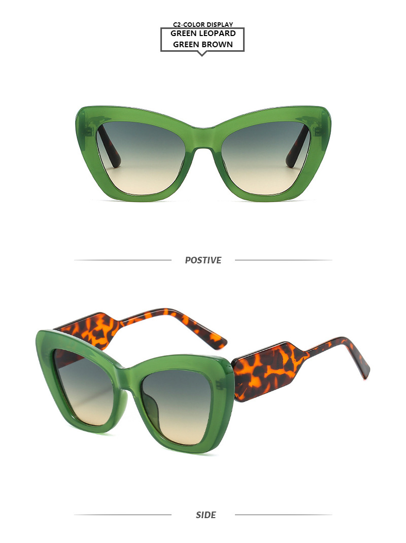 Fashion Style Grey, Pink, Yellow Color Fashion Color Block Leopard PC UV400 Protection Cat Eye Full Frame Women's Sunglasses