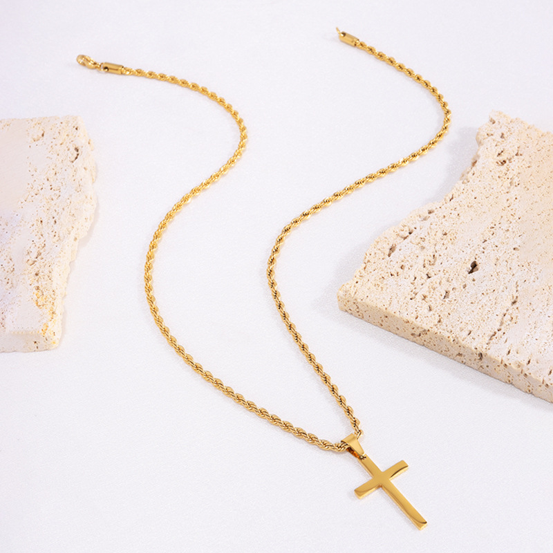 Titanium stalen kruis ketting voor heren met gedraaide schakel_voghion.com