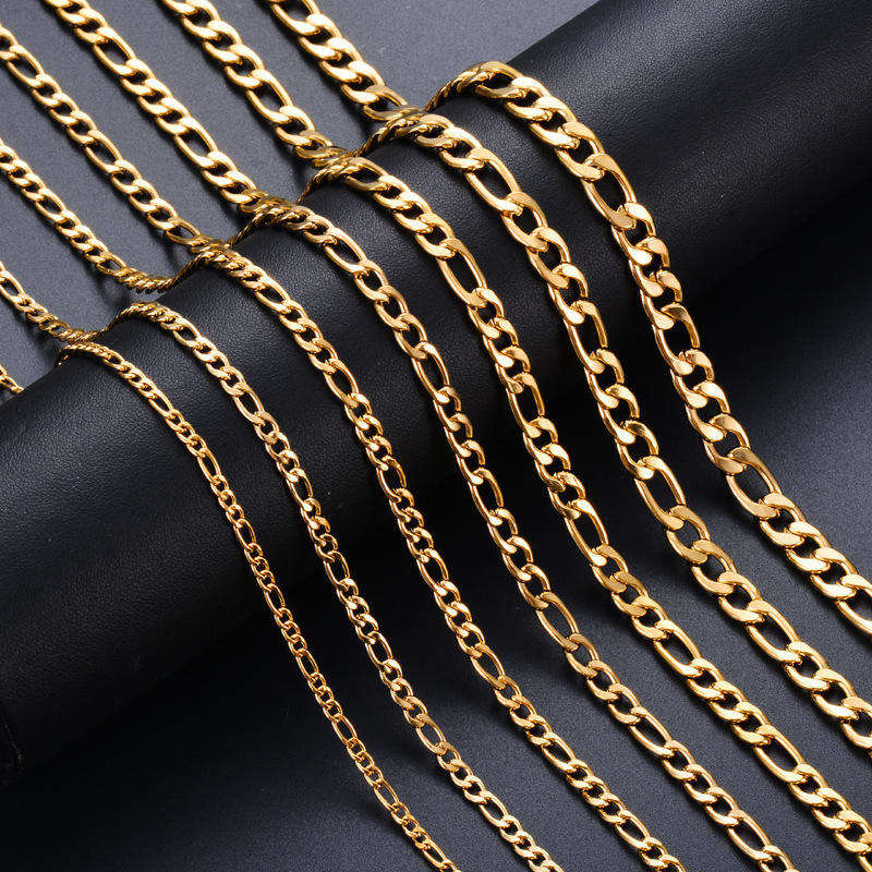 Japanese and Korean Hip-Hop Gold NK3:1 Stainless Steel Necklace Men's and Women's Accessories Chain Titanium Steel Figaro Titanium Steel Chain Japanese and Korean Hip-Hop Gold NK3:1 Stainless Steel Necklace Men's and Women's Accessories Chain Titanium Steel Figaro Titanium Steel Chain