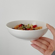 纯白宽口陶瓷碗简约水果沙拉碗米饭碗家用早餐碗一人食餐具陶瓷盘
