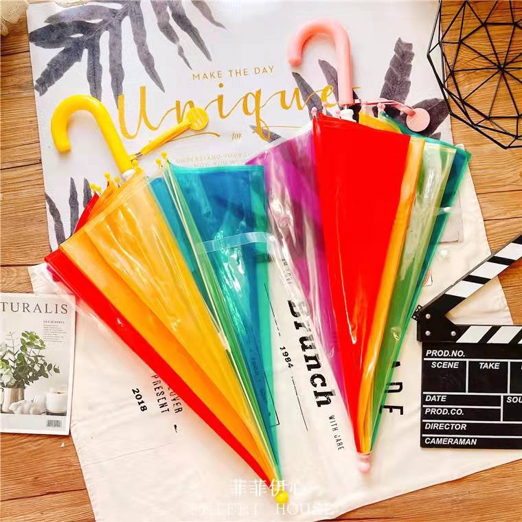 Yan Value Ultra High Rainbow Transparent Umbrella ins Kindergarten Colorful Rainbow Primary School Children's Cute Thickened Long Handle Umbrella